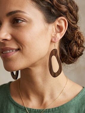 Handmade Wooden Open Oval Drop Earrings